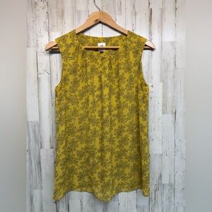 Cabi Yellow Modern Paisley Print Blouse Keyhole Top Sleeveless Size Small